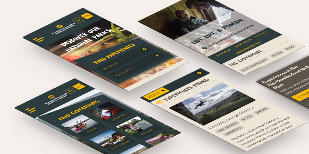 Image of English National Parks web platform interfaces at a mobile viewpoint
