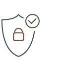 Icon showing a tick/check mark next to a badge showing a padlock, denoting security