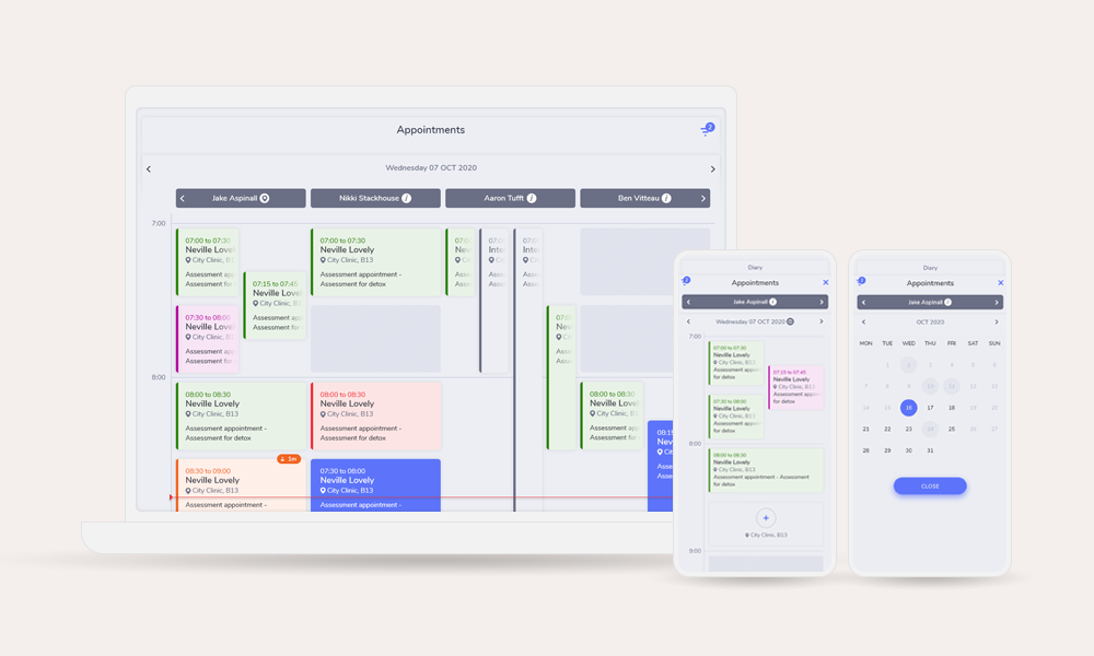 Calendar of appointments shown on multiple devices