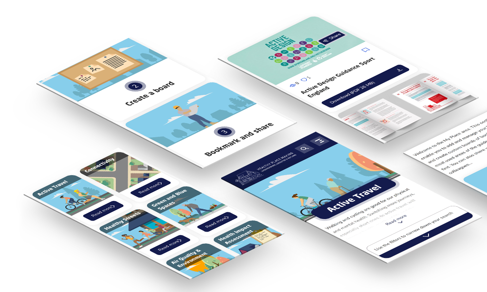 Image showing Healthy Place Making website interfaces, which support consideration of health and wellbeing in the built environment