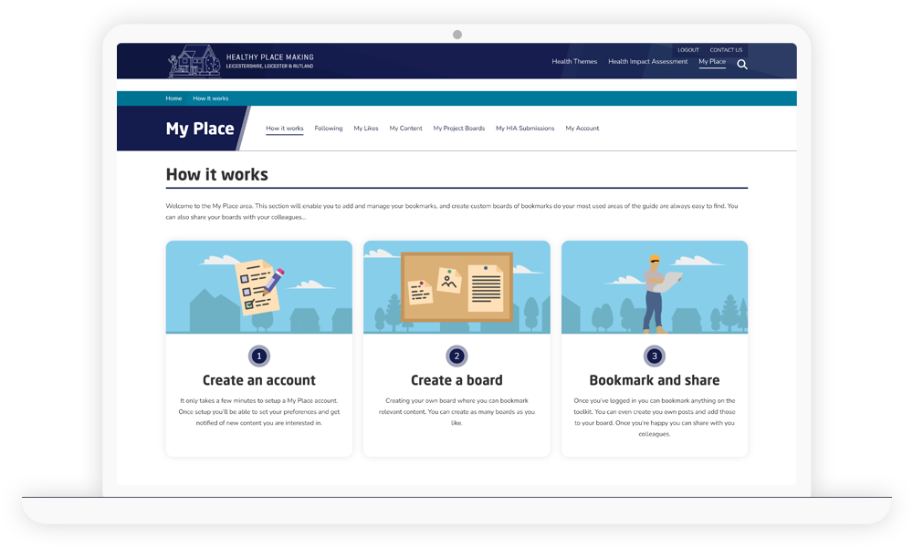 Image of Healthy Place Making website on a laptop device