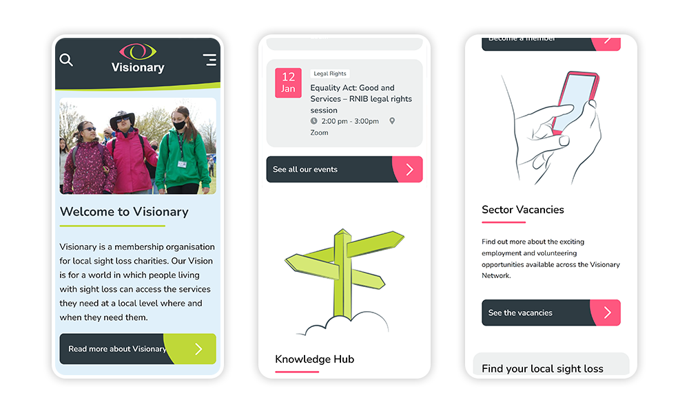 Image of Visionary website interfaces on a smartphone