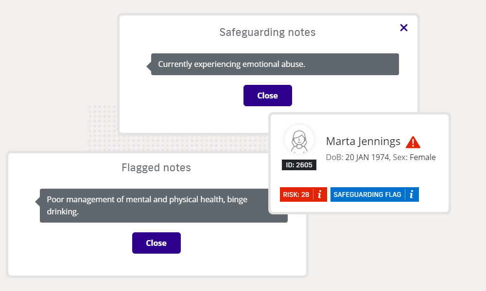 Examples of clear risk flags in the portal