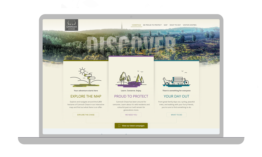 Image of Cannock Chase behaviour change website at a desktop viewpoint