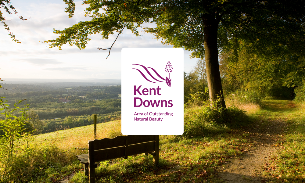 Photo on Kent Downs with Kent Downs AONB logo overlay