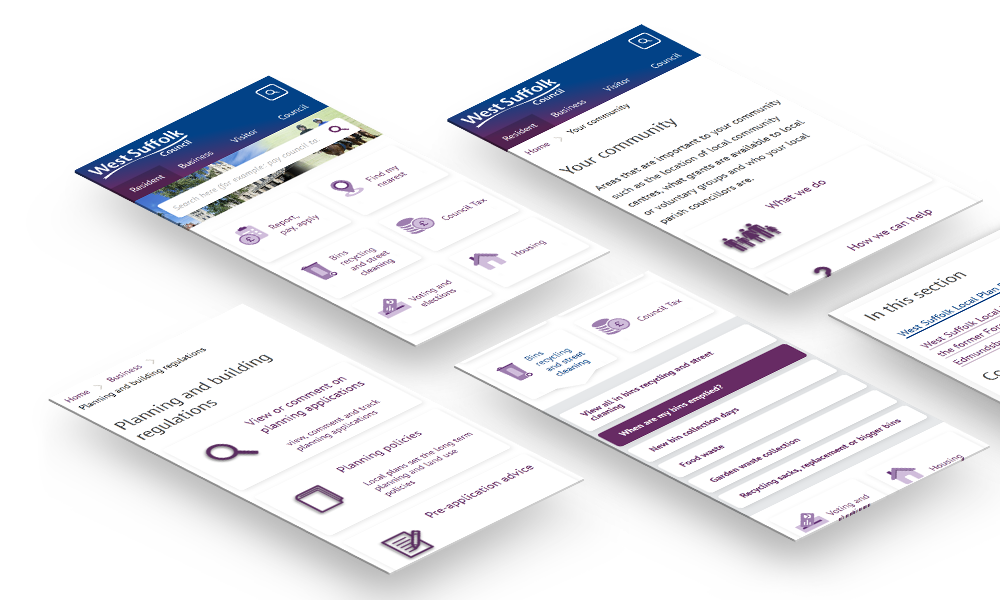 Image of council website interfaces at mobile viewpoint