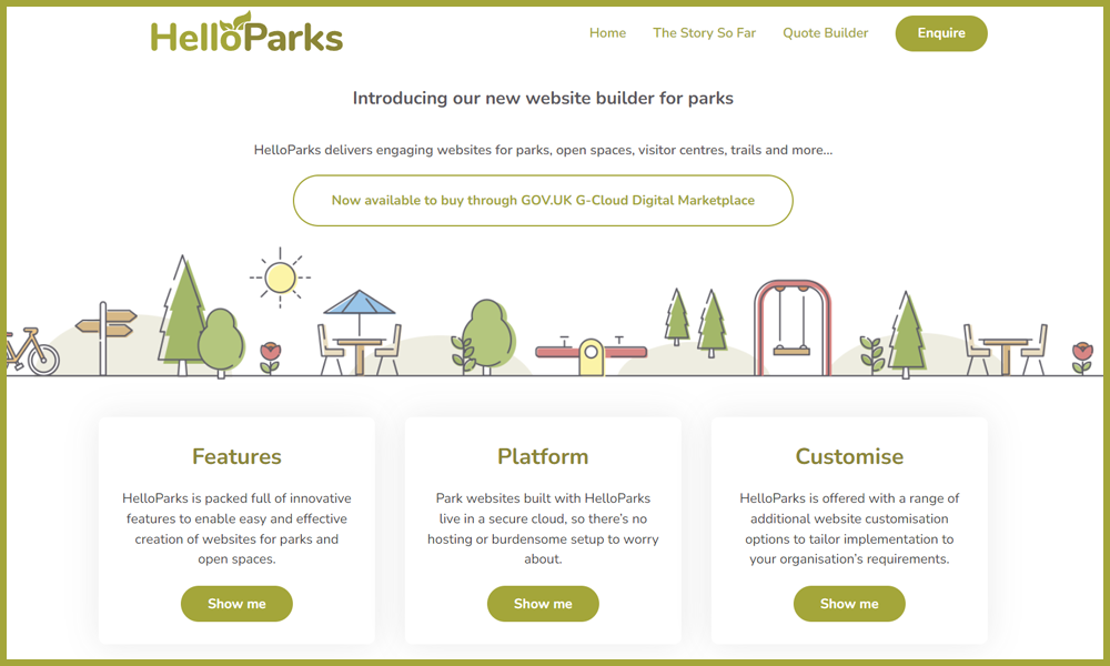Screenshot of HelloParks parks directory website landing page
