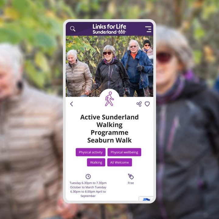 Linksforlife Sunderland Group Walking Page Shown On Mobile Device Aspect Ratio 720 720