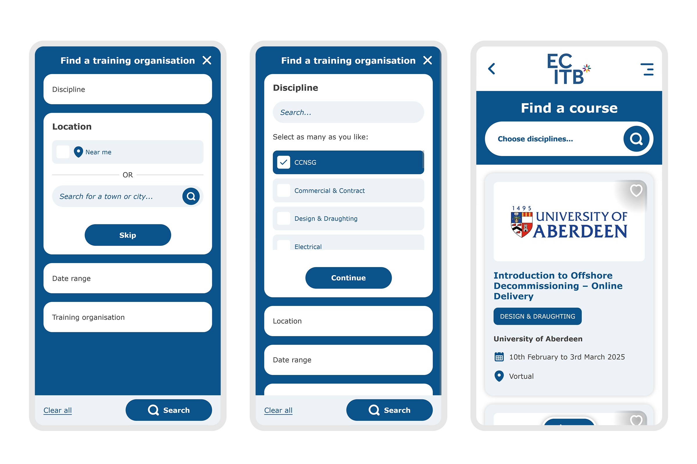 Mobile Device Screenshots Showing Search On Ecitb Website
