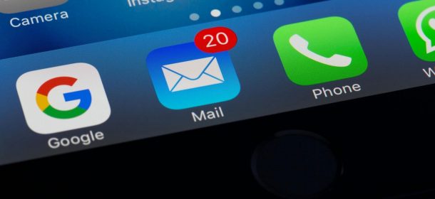 Close Up Of Screen Showing Mail App Icon On Mobile Phone Aspect Ratio 610 280